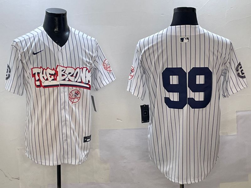 Men New York Yankees #99 Judge White Stripe four generations Joint Name 2025 Nike MLB Jersey style 6